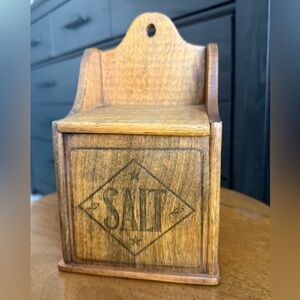 19th Century Primitive Antique Wood Hanging Salt Box